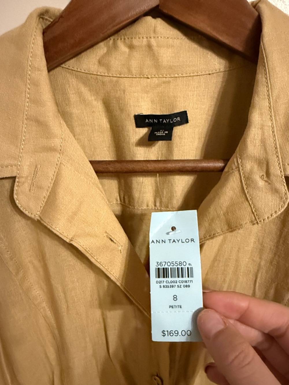 NWT Ann Taylor Linen Blend Collared Midi Dress $169 Tan Size 8 Petite - Picture 6 of 9